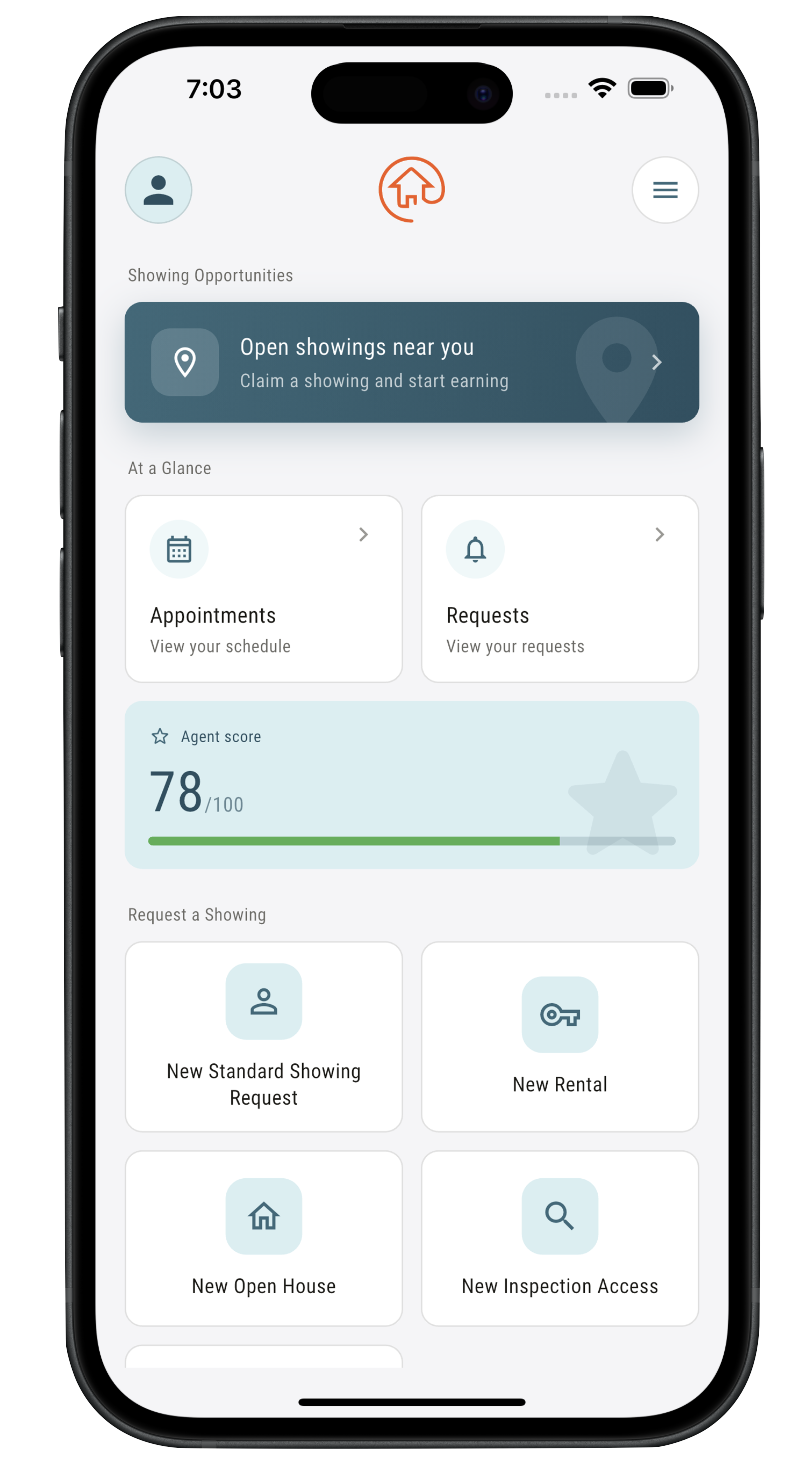 Showami real estate app, requesting a home showing page.