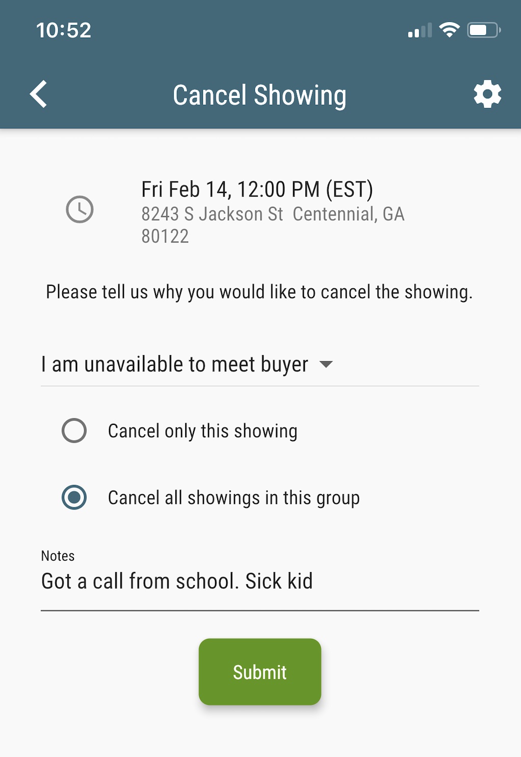 Cancel a group of showing requests in Showami